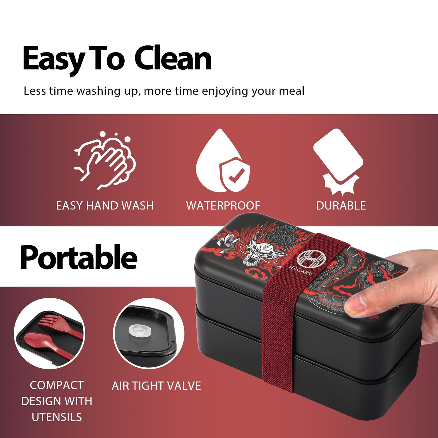 Dragon Bento Box 2 Tier Japanese Lunch Box with Spoon and Fork 800ml