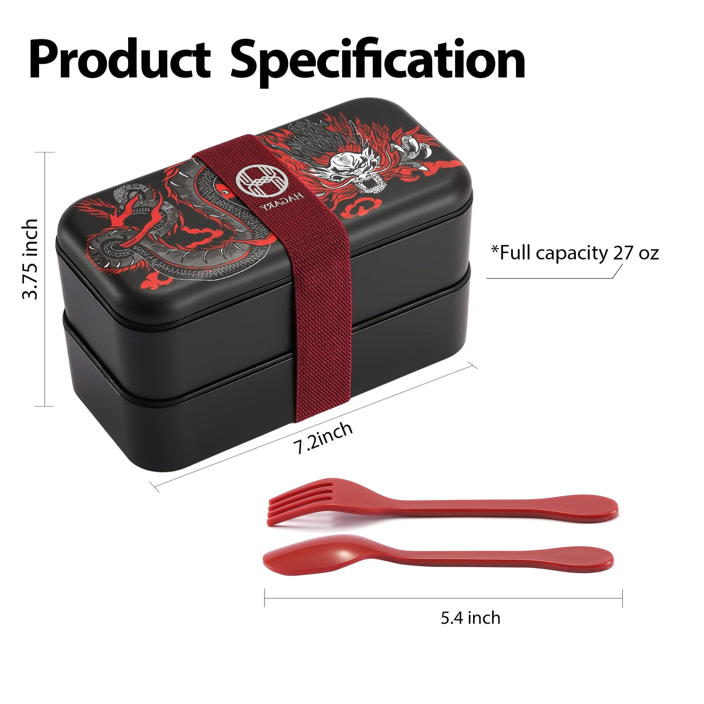 Dragon Bento Box 2 Tier Japanese Lunch Box with Spoon and Fork 800ml