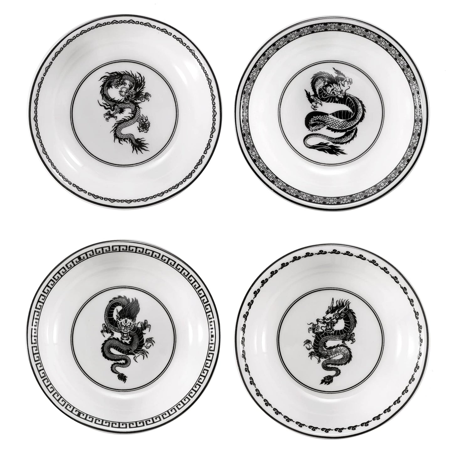4 Dragon Dipping Bowls with 1 Pair of Dragon Chopsticks Plate Ware Set
