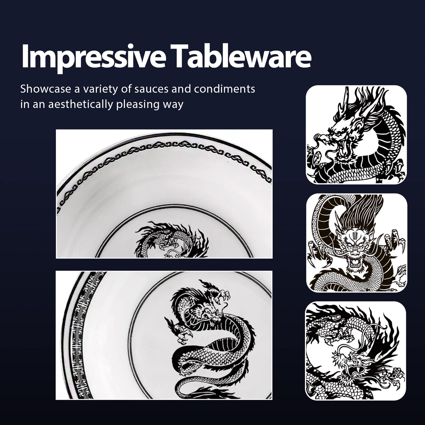 4 Dragon Dipping Bowls with 1 Pair of Dragon Chopsticks Plate Ware Set