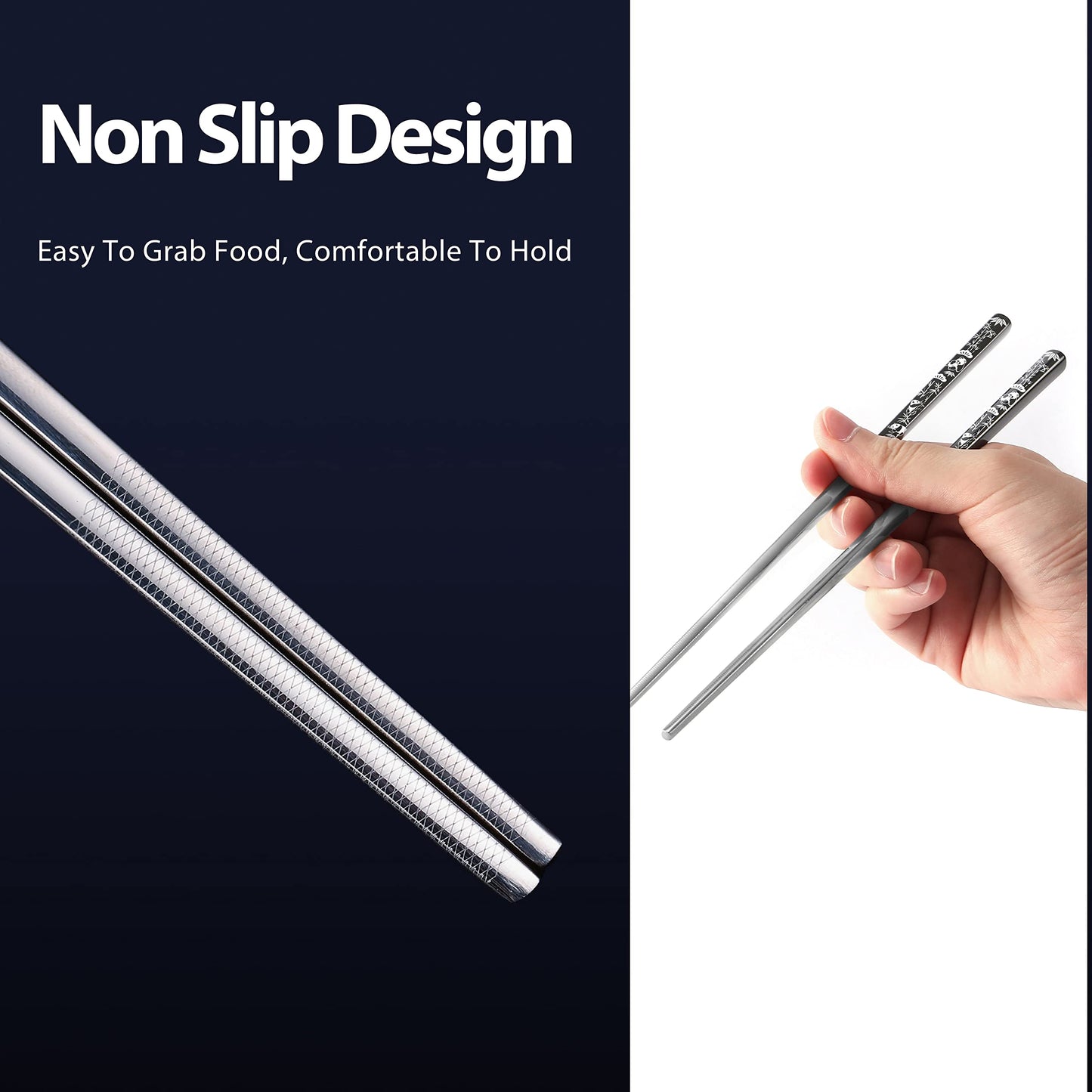 Panda Black Metal Chopsticks Reusable