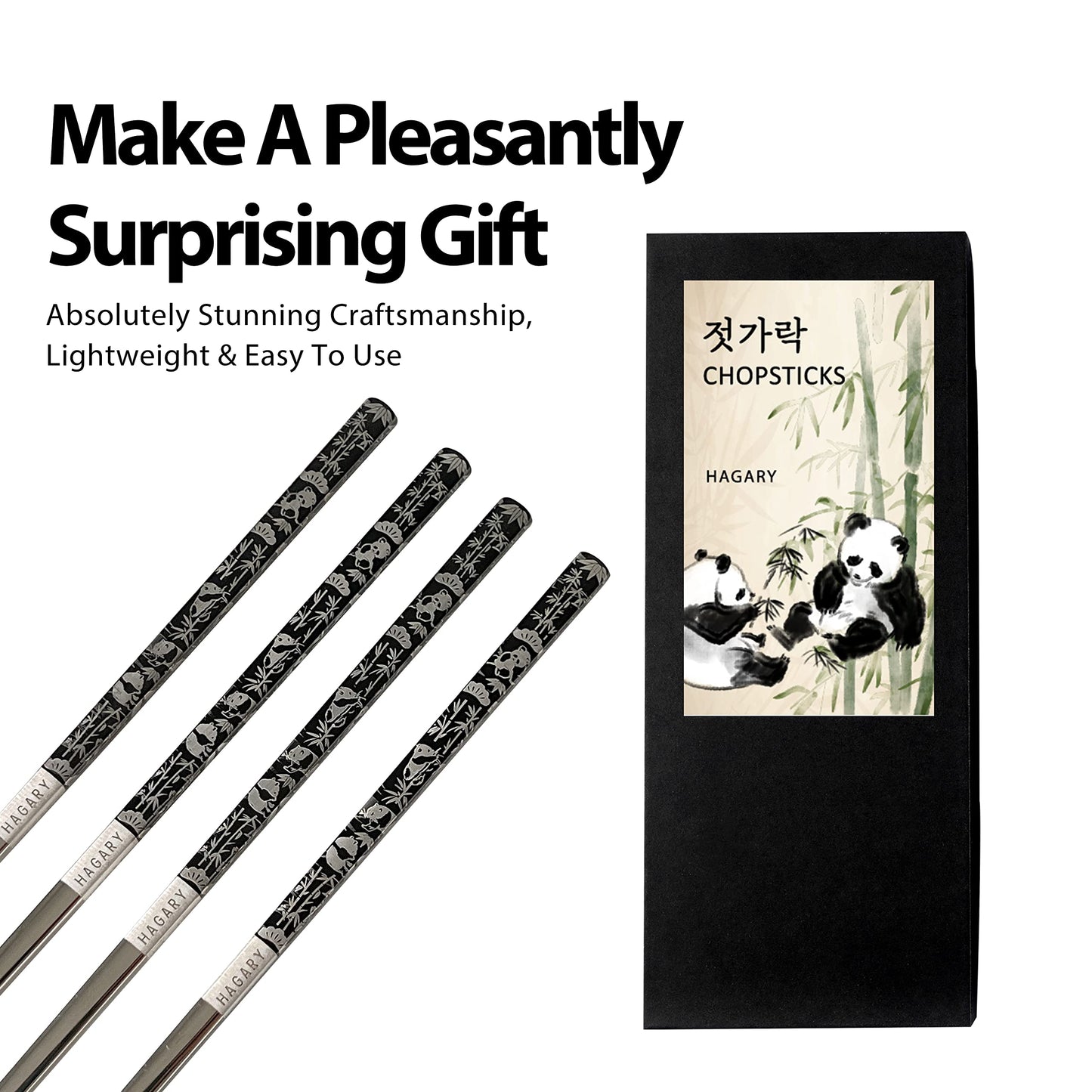 Panda Black Metal Chopsticks Reusable