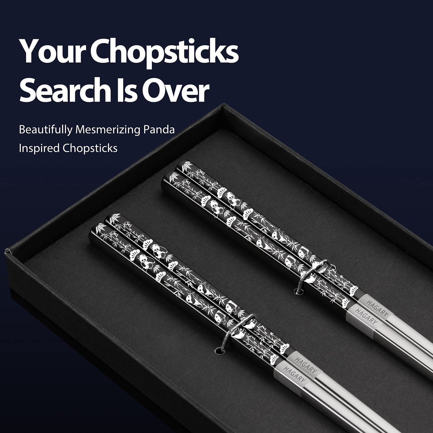 Panda Black Metal Chopsticks Reusable