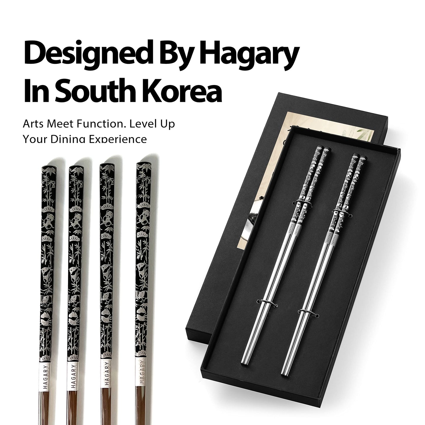 Panda Black Metal Chopsticks Reusable