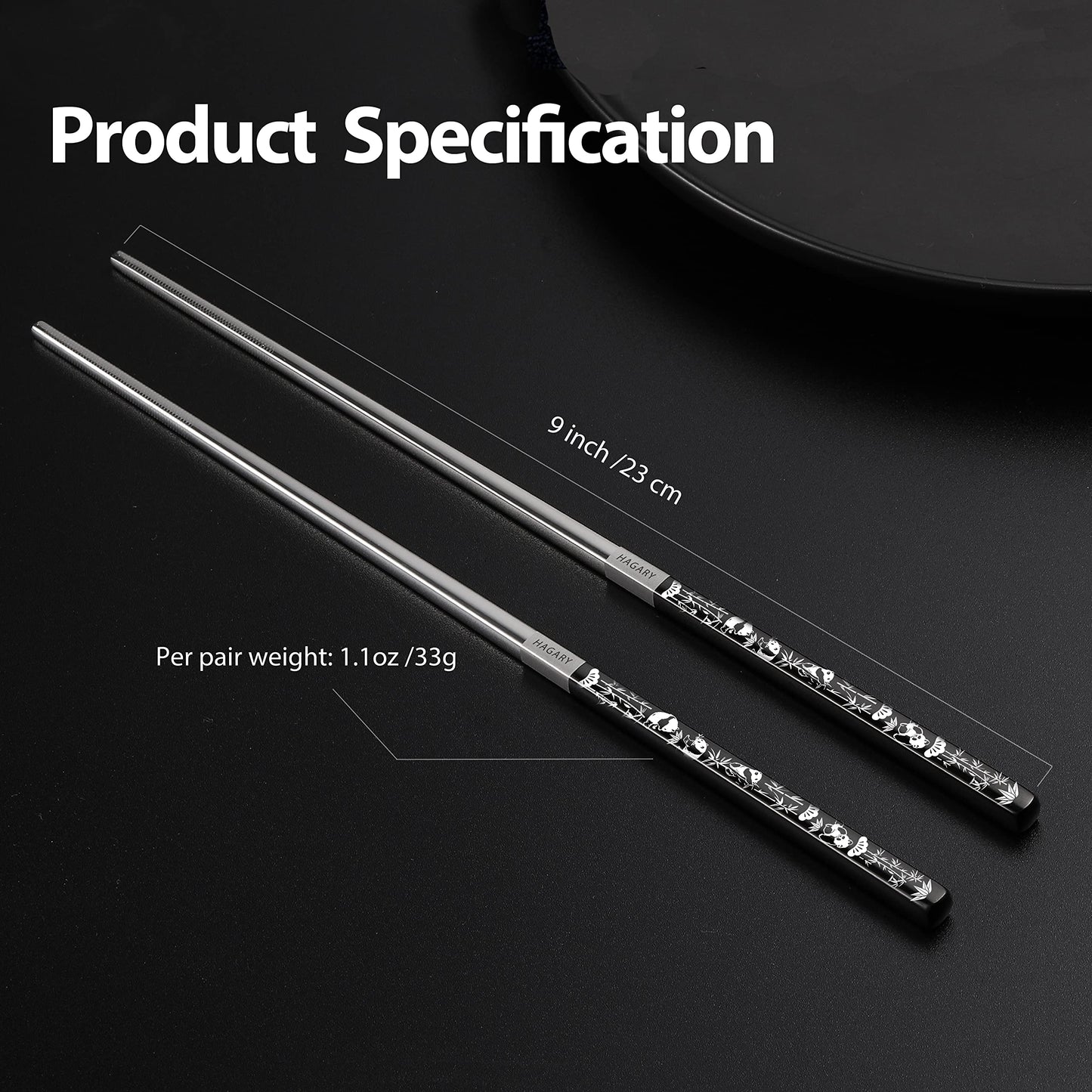 Panda Black Metal Chopsticks Reusable