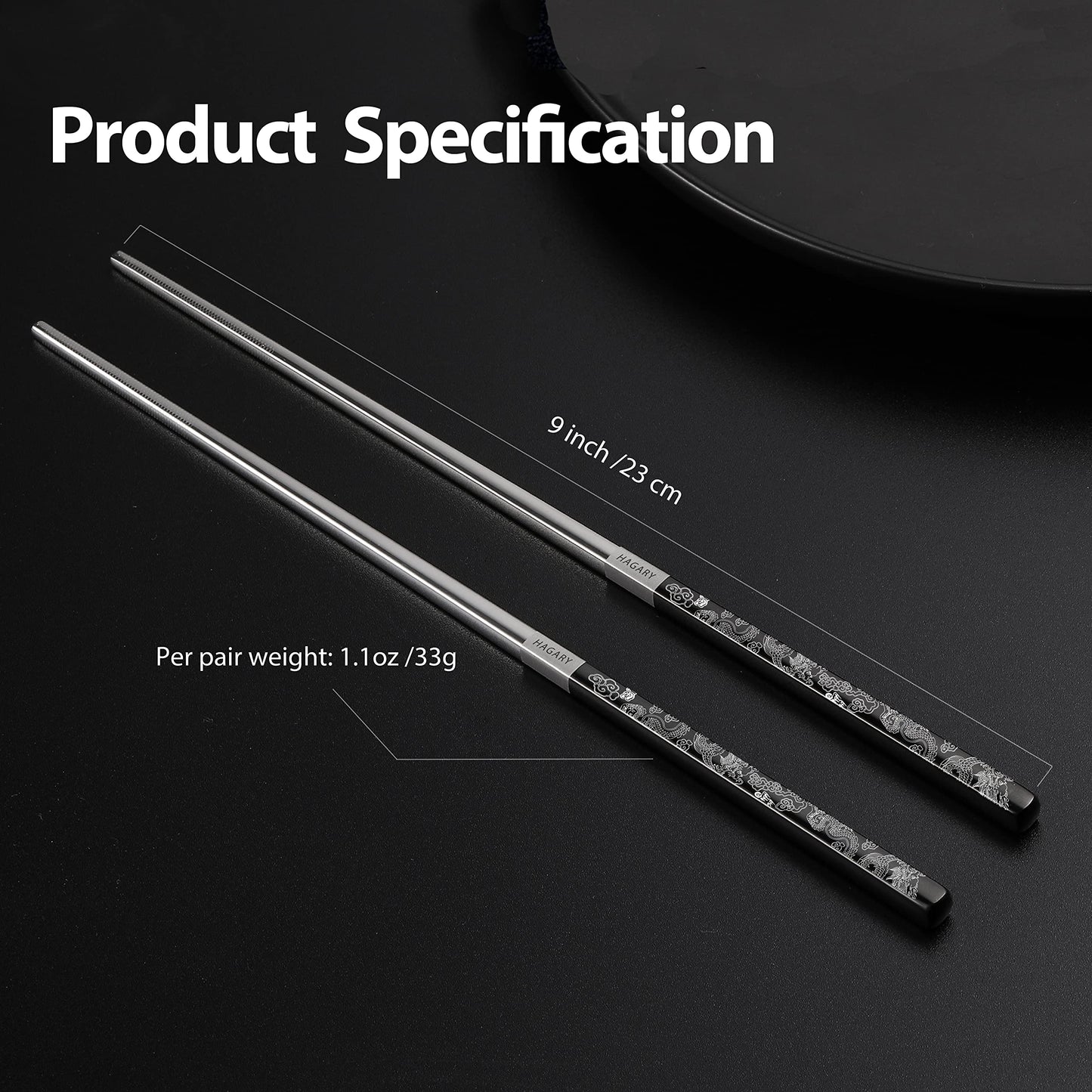 Dragon Metal Reusable Chopsticks Black Color