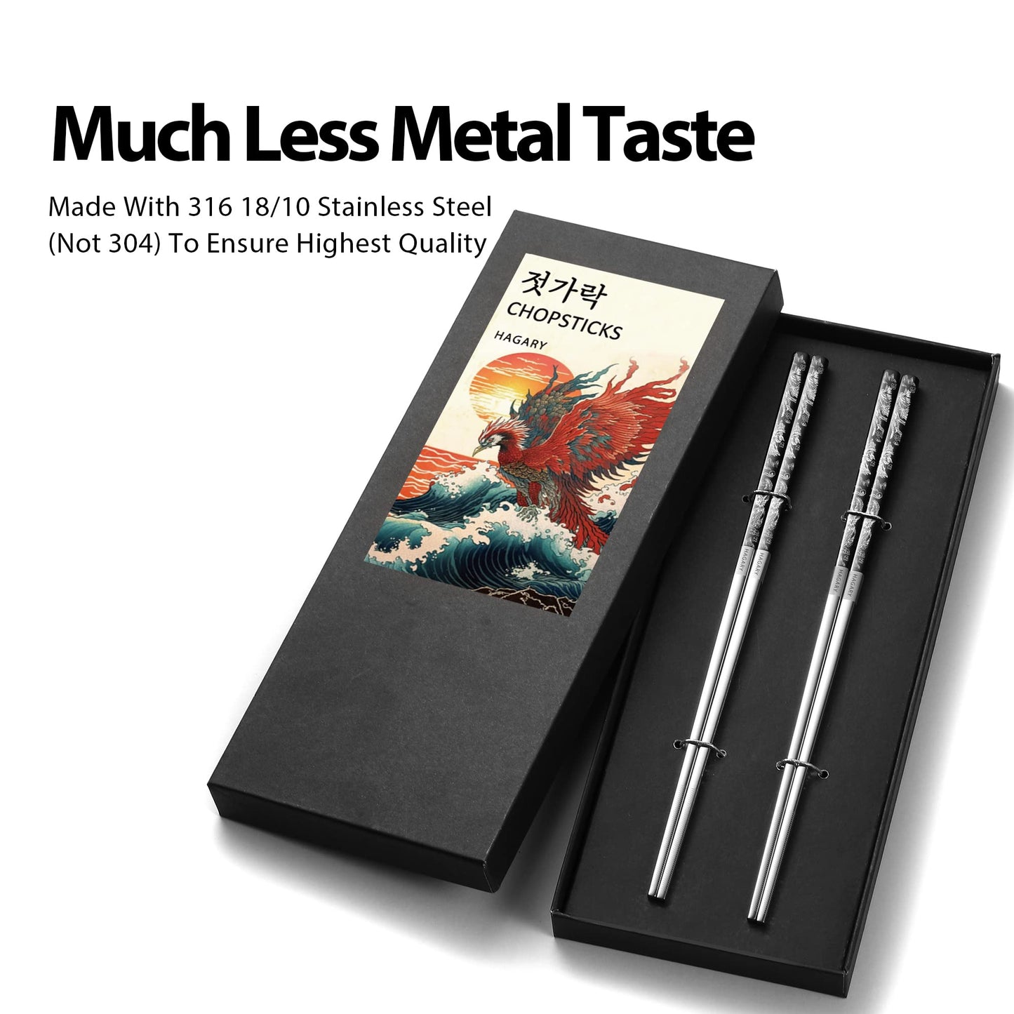 Phoenix Black Metal Reusable Chopsticks