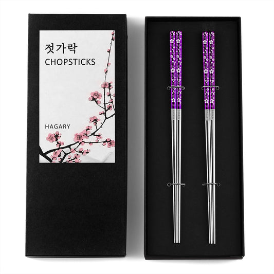 Cherry Blossom Purple Metal Reusable Chopsticks