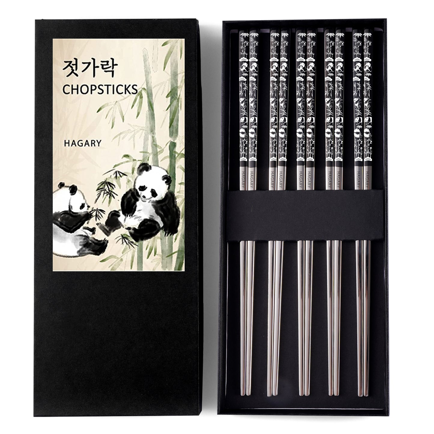Panda Black Metal Chopsticks Reusable