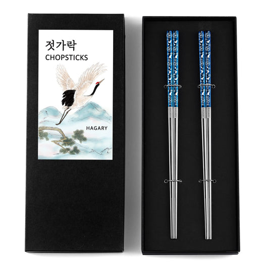Crane Blue Metal Reusable Chopsticks