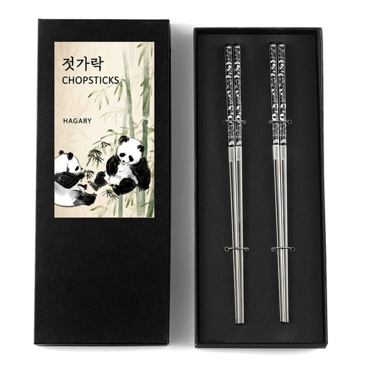 Panda Black Metal Chopsticks Reusable