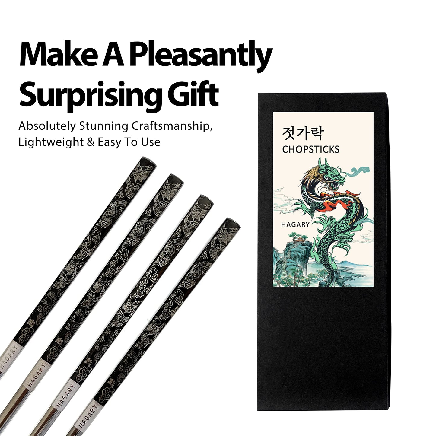 Dragon Metal Reusable Chopsticks Black Color